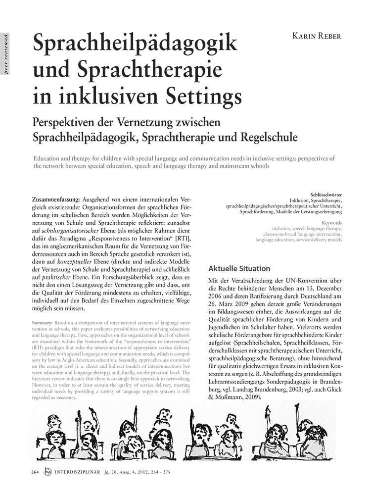 Sprachheilpädagogik und Sprachtherapie in inklusiven Settings