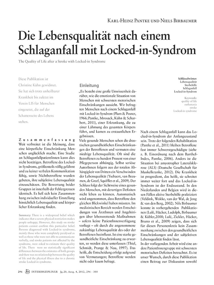 Die Lebensqualität nach einem Schlaganfall mit Locked-in-Syndrom
