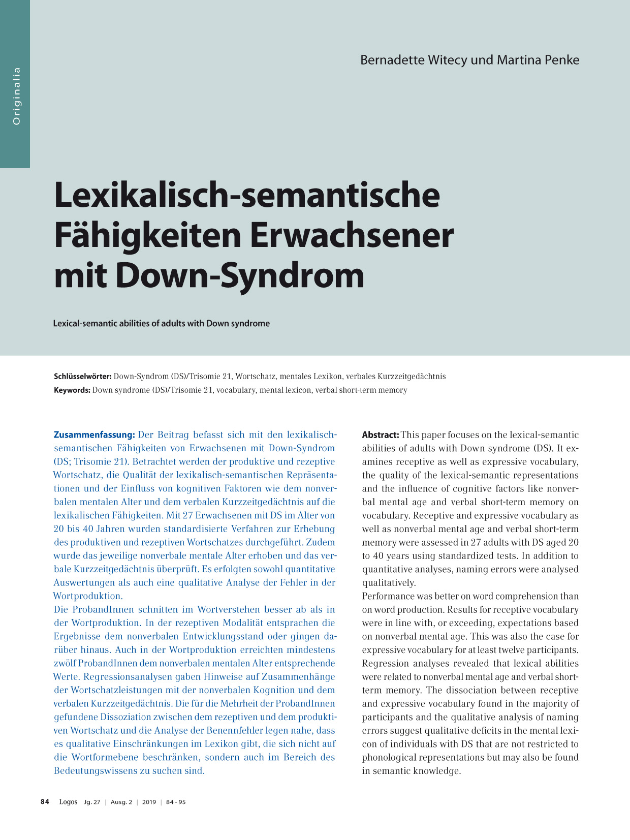 Lexikalisch-semantische Fähigkeiten Erwachsener mit Down-Syndrom
