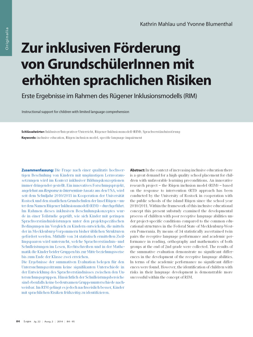 Zur inklusiven Förderung von GrundschülerInnen mit erhöhten sprachlichen Risiken