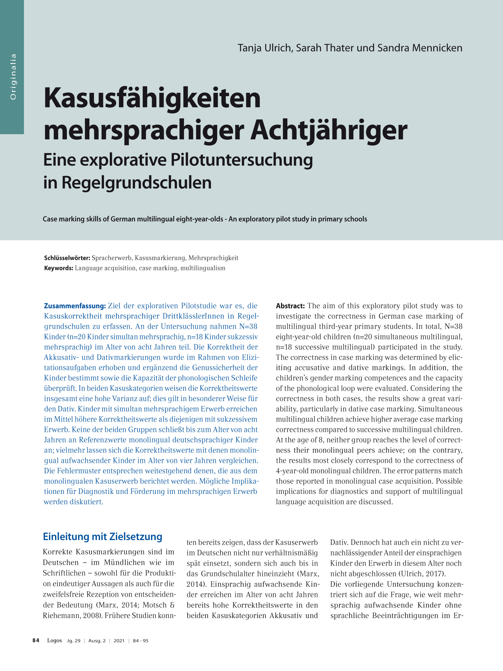 Kasusfähigkeiten mehrsprachiger Achtjähriger.